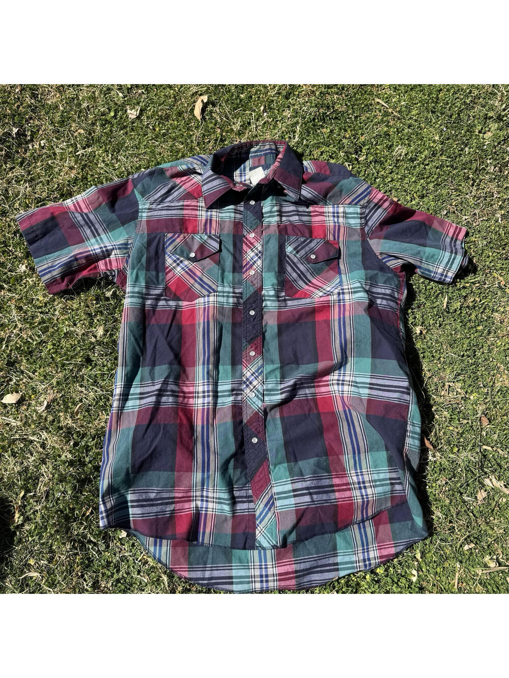 Vintage 90s Wrangler Western Cowboy Plaid Snap Shirt Tall